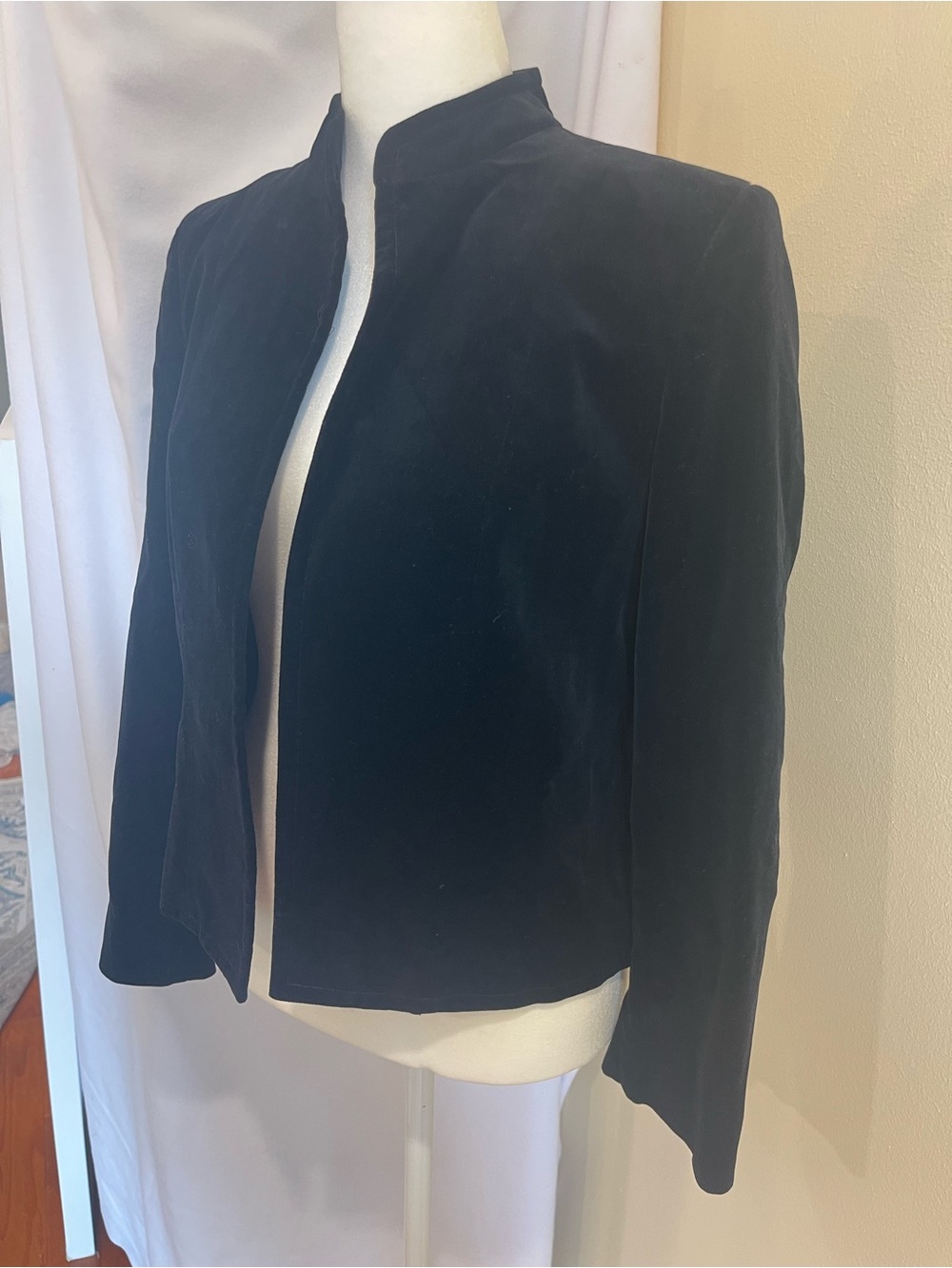 Vintage Black Velvet Evening Jacket Open Front Blazer Quiet Luxury Formal 10 P - Picture 5 of 16